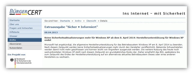 Windows XP stirbt!